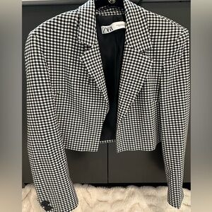 Zara - Gingham Cropped Blazer Xs